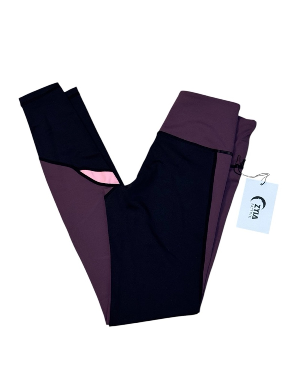 Zyia Active Joker Light n Tight Hi Rise Athletic Leggings Purple Black Size 2
